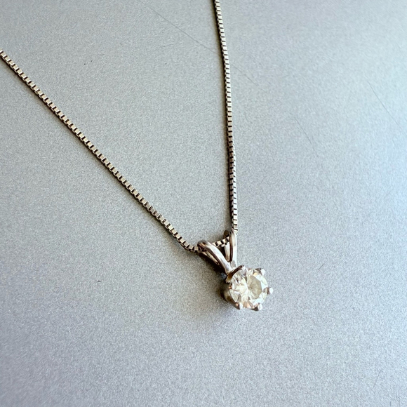 14K Solid White Gold .19ct Round Earth Mined Diamond Solitaire Pendant Necklace - Picture 3 of 7
